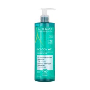 A-derma - Biology Ac - Gel Moussant Nettoyant Purifiant Bio - Visage, Buste Et Dos - Peaux Grasses &Agrave; Tendance Acn&eacute;ique, 400ml - Nettoyant Anti-imperfections