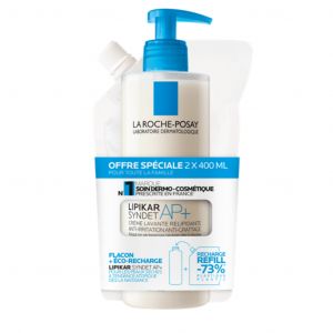 La Roche-posay - Lipikar Syndet Ap+ - Cr&egrave;me Lavante Relipidante Peaux Tendance Eczema Atopique 400ml + Eco-recharge - Gels Douche