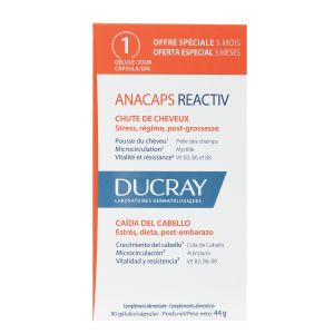 Ducray - Anacaps Reactiv - Chute De Cheveux R&eacute;actionnelle, 90 G&eacute;lules - Compl&eacute;ment Alimentaire Cheveux