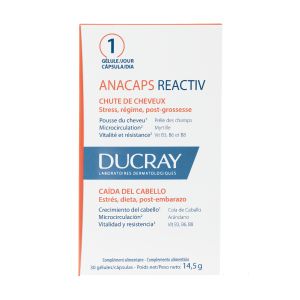 Ducray - Anacaps Reactiv - Chute De Cheveux R&eacute;actionelle, 30 G&eacute;lules - Compl&eacute;ment Alimentaire Cheveux
