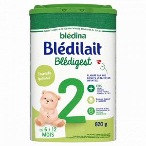 Bl&eacute;dina - Bledilait - Bl&eacute;digest Lait En Poudre 2&egrave;me &Acirc;ge - Formule Epaisse - De 6 &Agrave; 12 Mois, 820g - Lait 2&egrave;me &Acirc;ge