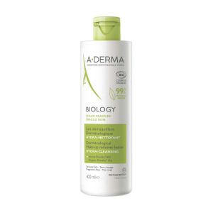 A-derma - Biology - Lait D&eacute;maquillant Dermatologique Hydra-nettoyant Bio - Visage Et Yeux - Peaux S&egrave;ches, 400ml - Nettoyant & D&eacute;maquillant