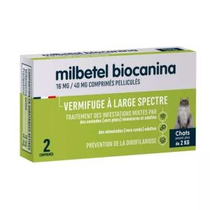 Biocanina - Vermifuge &ndash; Milbetel Chats Ar&ocirc;me Viande, 2 Comprim&eacute;s - Anti-parasitaires