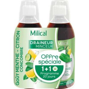 Milical - Draineur Ultra Menthe Citron Concombre, 2x500ml - Compl&eacute;ments Alimentaires