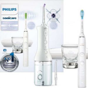 Philips - Sonicare - Brosse &Agrave; Dents &Eacute;lectrique Diamondclean 9000 + Jet Dentaire Cordless Power Flosser Blancs - Soins Sp&eacute;cifiques