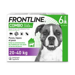 Frontline - Combo - Spot-on Chiens - De 20 À 40kg, 6 Pipettes De 2,68ml - Anti-parasitaires