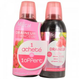 Milical - Draineur Ultra Framboise, 2x500ml - Compl&eacute;ments Alimentaires