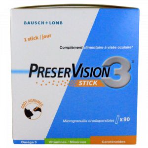 Bausch + Lomb - Preservision 3 - Complément Alimentaire À Visée Oculaire 3 Mois, 90 Sticks - Compléments Alimentaires