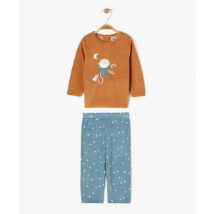 Pyjama en velours 2 pi&egrave;ces imprim&eacute; tigre astronaute b&eacute;b&eacute; - 12M - orange clair - GEMO