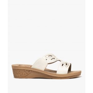 Mules confort à talon compensé et strass femme - 40 - blanc vif - G'FLEX