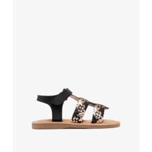 Sandales en cuir à larges brides tressées fille - Tanéo - 26 - noir standard - GEMO