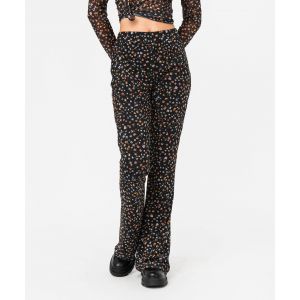 Pantalon flare en voile à motifs fleuris femme - XS - noir - GEMO