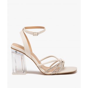 Sandales femme à talon flare transparent avec brides à strass  - 40 - beige standard - GEMO