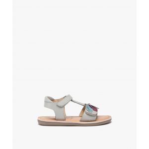 Sandales bébé fille unies en cuir métallisée avec brides scratch fantaisie - MOD8 - 26 - argente - MOD8