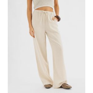 Pantalon large en viscose et lin avec taille élastiquée femme - 38 - beige standard - GEMO