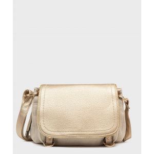 Sac besace en cuir imitation grain&eacute; et tissu paillet&eacute; femme - TU - beige clair - GEMO