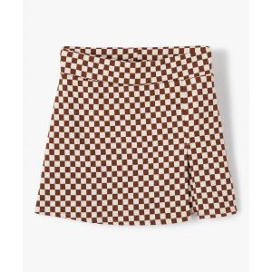 Jupe-short fille courte en maille &agrave; carreaux - 6A - marron fonce - GEMO