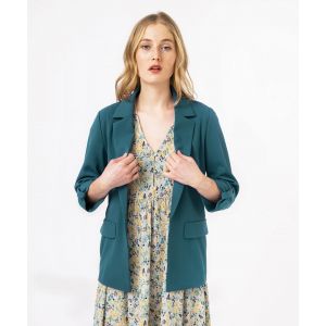 Veste droite en maille stretch manches 3/4 unie femme - 38 - bleu canard - GEMO