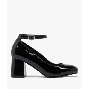 Escarpins vernis &agrave; large talon et bride cheville femme - 38 - noir standard - FOLLOW ME