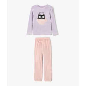 Pyjama en velours motif chat fille - 4 - violet - GEMO