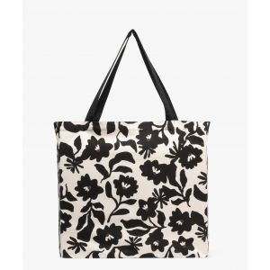 Tote bag en toile &agrave; motifs fleuris - TU - noir standard - GEMO