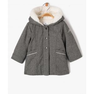 Manteau &agrave; capuche doubl&eacute; peluche b&eacute;b&eacute; fille - LuluCastagnette - 24M - gris standard - LULUCASTAGNETTE