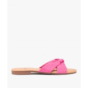 Mules femme à talon plat et dessus en toile drapée - 39 - rose standard - GEMO