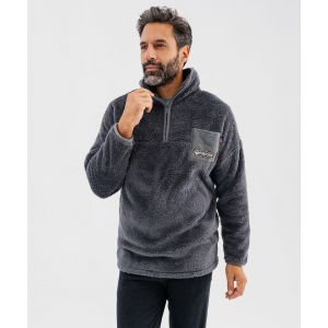 Veste d'int&eacute;rieur en polaire duveteuse &agrave; col camionneur homme - Roadsign - XXL - gris - ROADSIGN