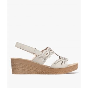 Sandales confort compensées avec perles et strass femme - 41 - ecru - G'FLEX