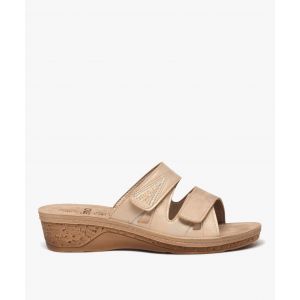 Mules femme confort unies à semelle compensée avec double brides scratch - 38 - beige standard - G'FLEX
