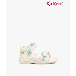 Sandales bébé fille en cuir à motifs avec brides à scratch - Kickers - 26 - blanc standard - KICKERS