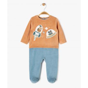 Pyjama en velours effet 2 en 1 motif espace b&eacute;b&eacute; gar&ccedil;on - 9M - orange - GEMO