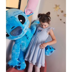 Robe longue &agrave; manches courtes en voile et paillettes fille - Stitch - 5A - bleu standard - LILO & STITCH