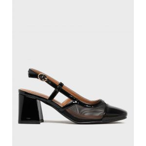 Escarpins slingback vernis &agrave; talon large et bout carr&eacute; femme - Follow Me - 36 - noir vif - FOLLOW ME