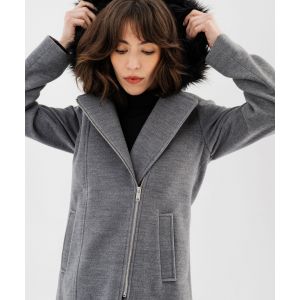 Manteau &agrave; capuche avec fermeture asym&eacute;trique femme - GEMO