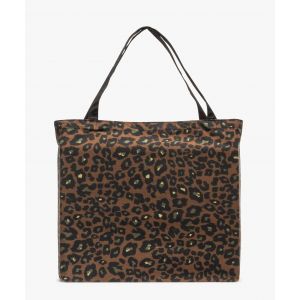 Tote bag en toile à motif léopard - TU - marron standard - GEMO
