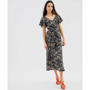 Robe longue en maille gaufr&eacute;e &agrave; col cache-c&oelig;ur femme - M - noir - GEMO