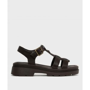 Sandales look spartiates &agrave; &eacute;paisse semelle crant&eacute;e femme - 40 - marron fonce - 5 MILES