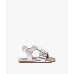 Sandales bébé fille en cuir métallisé avec fleur fantaisie - MOD8 - 26 - argente - MOD8