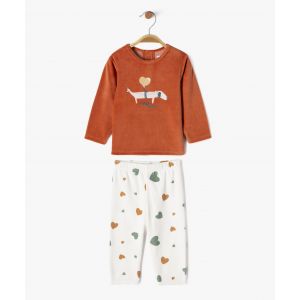 Pyjama en velours 2 pi&egrave;ces avec motif ourson b&eacute;b&eacute; gar&ccedil;on - 18M - orange standard - GEMO