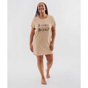 Chemise de nuit manches courtes avec inscription femme grande taille - 58/60 - beige - GEMO