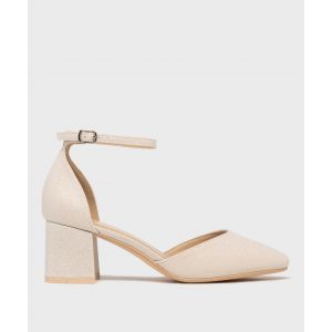 Escarpins paillet&eacute;s &agrave; talon large et bout pointu femme - Valentina Baldano - 37 - ecru - VALENTINA BALDA