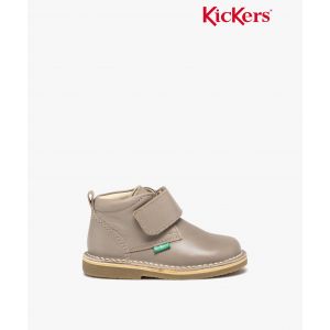 Boots b&eacute;b&eacute; fille en cuir avec col &agrave; paillettes et scratch - Kickers - 22 - marron fonce - KICKERS