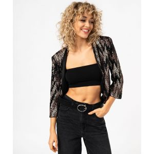 Veste boléro à manches 3/4 et sequins brillants femme - XXL - noir - GEMO