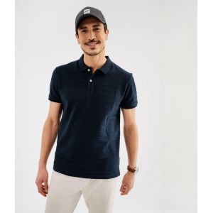 Polo manches courtes à rayures texturées homme - 4XL - bleu marin - GEMO
