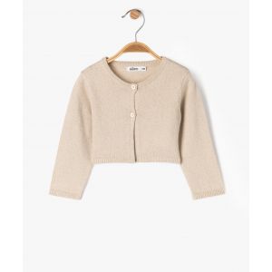 Gilet court fa&ccedil;on bol&eacute;ro en maille paillet&eacute;e b&eacute;b&eacute; fille - 6M - blanc - GEMO