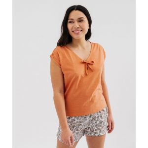 Haut de pyjama &agrave; col V sans manches femme - M - orange standard - GEMO