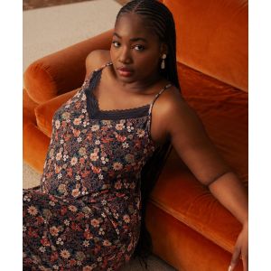 Nuisette &agrave; bretelles et col V en dentelle femme grande taille - 54/56 - bleu fonce - GEMO