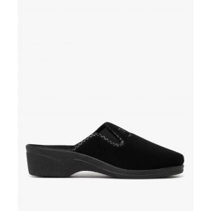 Chaussons femme mules confort en velours ras brodé et à semelle compensée  - 35 - noir standard - GEMO