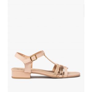 Sandales femme à petit talon carré et à fines lanières en cuir - T - 38 - rose standard - TANEO